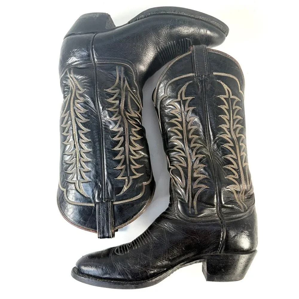 Tony Lama Black Leather Cowboy Western Boots Style B120 Mens Size 8 D Vibram